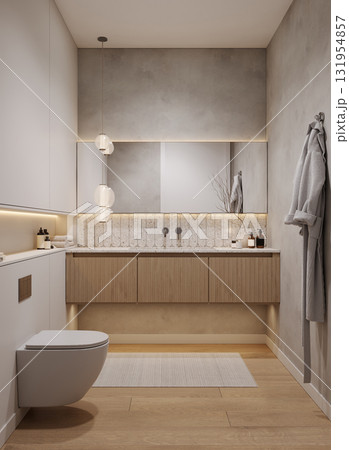 Modern bathroom interior mockup, 3d rendering Modern bathroom interior mockup, 3d rendering 131954857
