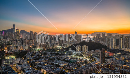 Oct 3 2025 Twilight Skyline View Over Kowloon, Hong Kong 131954881
