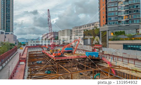 Sept 28 2025 View Of Red Elevated Road Under Construction With Steel Framework 131954932
