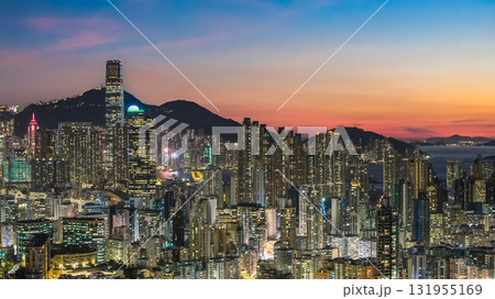 Oct 3 2025 Twilight View of Hong Kong Skyline from Kowloon 131955169