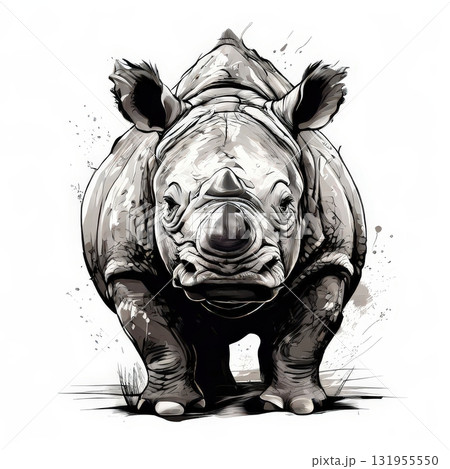 an AI Image Generator, Detailed Illustration of a White Rhinoceros Against 131955550