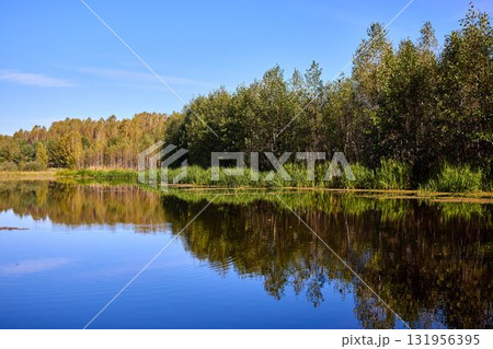 Tranquil River Reflections of Autumn Trees Tranquil River Reflections of Autumn Trees 131956395