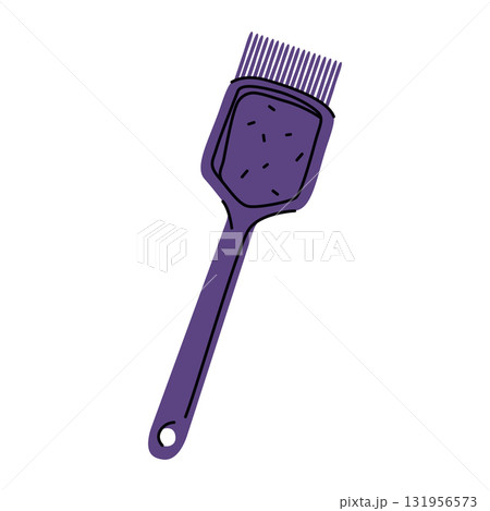 Hair dye brush icon. Vector hair coloring applicator tool with bristles. Tool for coloring process at beauty salon or home. Grooming and haircare. Woman personal head treatment. Cosmetic accessory. 131956573