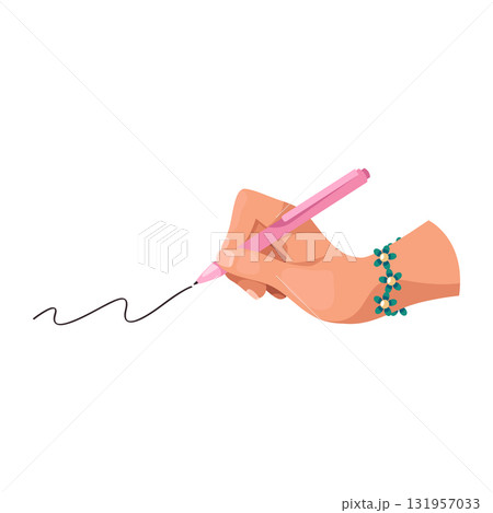 Pen in hand. Vector palm writing using write tool. Office or school clipart. Journal or diary calligraphy. Study or education penmanship. Cursive letter or message, signature. Sketch or drawing. Pen in hand. Vector palm writing using write tool. Office or school clipart. Journal or diary calligraphy. Study or education penmanship. Cursive letter or message, signature. Sketch or drawing. 131957033