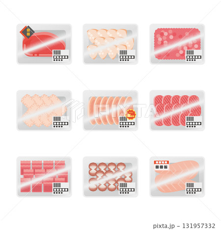 パック入りの肉のイラストセット 131957332