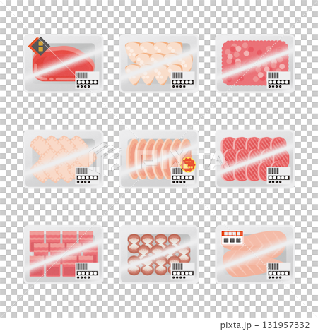 Packed meat illustration set 131957332
