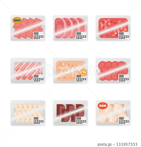 パック入りの肉のイラストセット パック入りの肉のイラストセット 131957333