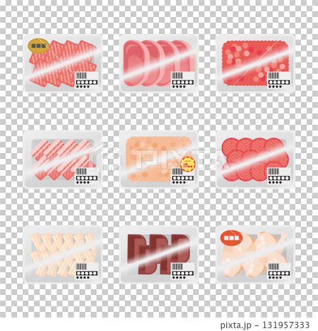 パック入りの肉のイラストセット パック入りの肉のイラストセット 131957333