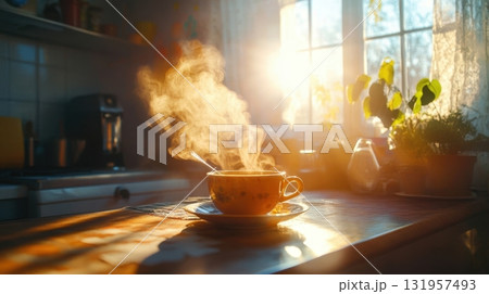 Sunrise Tea Warm Morning Kitchen. 131957493