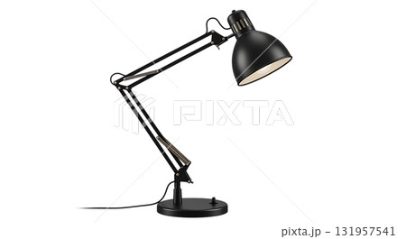 Modern black adjustable architect desk lamp with bright light illuminates workspace, perfect for study or creative projects 131957541