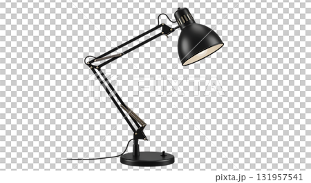 Modern black adjustable architect desk lamp with bright light illuminates workspace, perfect for study or creative projects 131957541