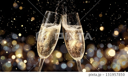 champagne toast at midnight realistic style 131957850