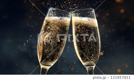 champagne toast at midnight realistic style 131957851