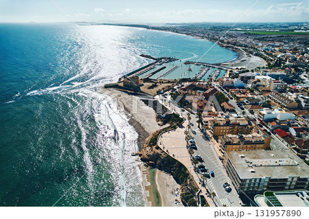 Aerial view of Torre de la Horadada coastline, Spain Aerial view of Torre de la Horadada coastline, Spain 131957890