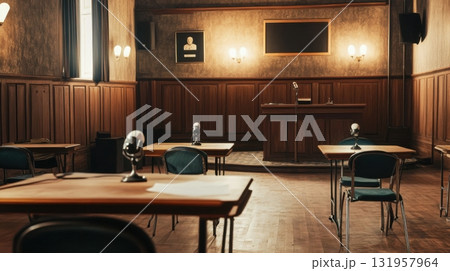 Vintage Room with Microphones and Tables 131957964