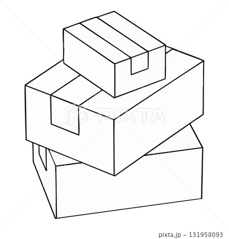Outline Clip Art: Stack of Cardboard Shipping Boxes 131958093