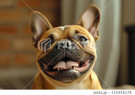 Joyful Bulldog With Sparkling Eyes Brightens up the Room With Laughter Generative AI Joyful Bulldog With Sparkling Eyes Brightens up the Room With Laughter Generative AI 131958176
