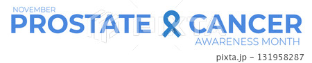 November Prostate cancer awareness month wide banner with blue ribbon icon. Blue November is prostate cancer awareness month. Movember mens health month wide banner 131958287