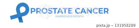 November Prostate cancer awareness month wide banner with blue ribbon icon. Blue November is prostate cancer awareness month. Movember mens health month wide banner 131958289