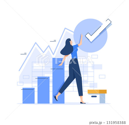 People invest money. Woman managing financial chart. Concept of ROI, return on investment, financial solutions People invest money. Woman managing financial chart. Concept of ROI, return on investment, financial solutions 131958388