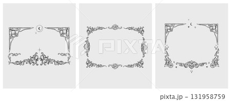 Hand drawn vector abstract outline,graphic,line vintage baroque ornament floral frame in calligraphic elegant modern style.Baroque floral vintage outline design concept.Vector antique frame isolated. 131958759