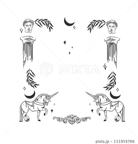 vintage antique vase ornaments frame swirls and scrolls decorations retro design vector frames and invitations, greeting cards, certificates borders,hand drawn ancient line frame. 131958766