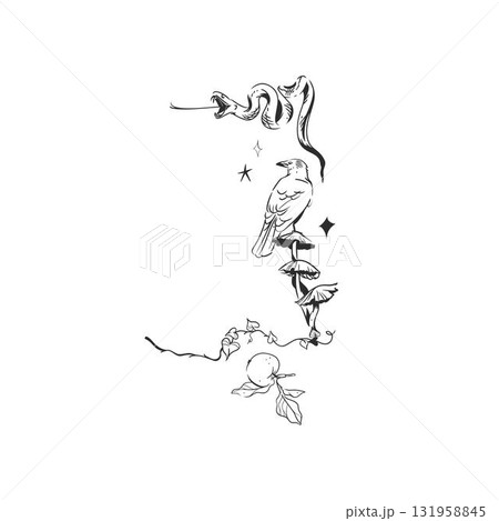 Hand drawn abstract vector graphic illustration border frame with stylized line halloween autumn design set.Trendy modern doodle sketch halloween drawing concept.Vector line nature sketch symbol. 131958845