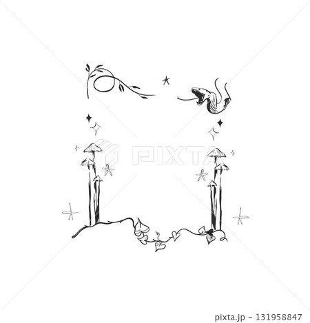 Hand drawn abstract vector graphic illustration border frame with stylized line halloween autumn design set.Trendy modern doodle sketch halloween drawing concept.Vector line nature sketch symbol. Hand drawn abstract vector graphic illustration border frame with stylized line halloween autumn design set.Trendy modern doodle sketch halloween drawing concept.Vector line nature sketch symbol. 131958847