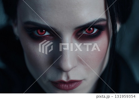 Mysterious Beauty With Striking Black Eyeshadow and Bold Red Accents at Twilight Generative AI 131959354