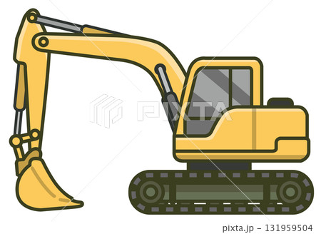 真横のショベルカーのイラスト（建設現場で使う重機） 131959504