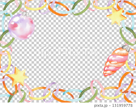 Restangular frame of paper garland, stars and christmas tree toys. Watercolor illustration. For fabric, wallpaper, packing paper, greeting cards, design, decoration and illustration. Restangular frame of paper garland, stars and christmas tree toys. Watercolor illustration. For fabric, wallpaper, packing paper, greeting cards, design, decoration and illustration. 131959778