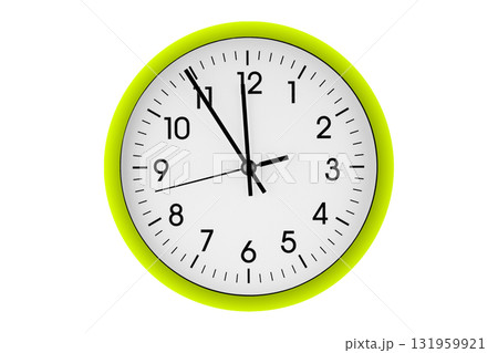 Green watch, wall clock 11 hours 45 minutes on isolated or white background Green watch, wall clock 11 hours 45 minutes on isolated or white background 131959921