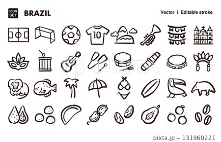ブラジルの手描きアイコンイラストセット EPS版は線の太さ等編集可能 ブラジルの手描きアイコンイラストセット EPS版は線の太さ等編集可能 131960221