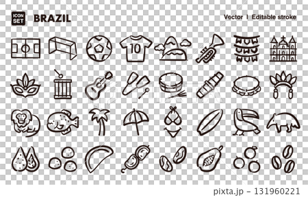 ブラジルの手描きアイコンイラストセット EPS版は線の太さ等編集可能 ブラジルの手描きアイコンイラストセット EPS版は線の太さ等編集可能 131960221