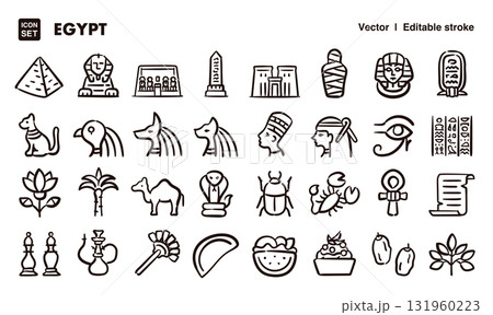 エジプトの手描きアイコンイラストセット　EPS版は線の太さ等編集可能 131960223