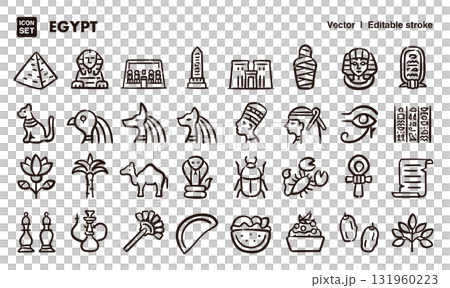 エジプトの手描きアイコンイラストセット　EPS版は線の太さ等編集可能 131960223