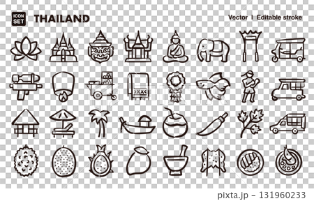 泰國手繪圖示插畫集。 EPS版本可編輯以變更線條粗細等。 泰國手繪圖示插畫集。 EPS版本可編輯以變更線條粗細等。 131960233