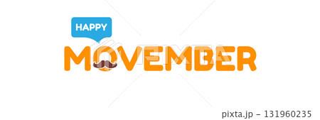 Movember, Prostate cancer awareness month. Happy Movember banner with funny cartoon moustache isolated on white background. November mens health month banner, Sticker , label and icon 131960235