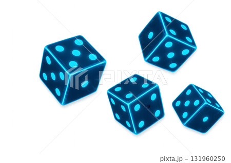 青い光を放つサイコロのセット 131960250