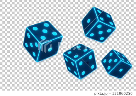 青い光を放つサイコロのセット 131960250
