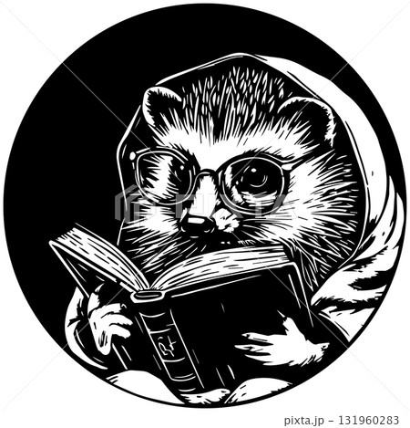 Cute Cartoon Hedgehog In Glasses Reading a Book. Vector Illustration. 131960283