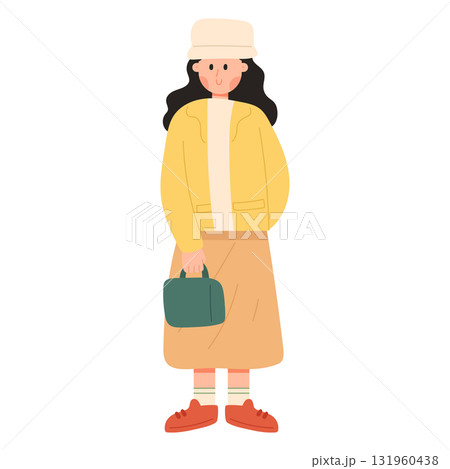 Flat cartoon vector illustration of a young woman character. Young woman character in minimal style. Modern female lifestyle concept perfect for design, fashion, people, and business themes. 131960438