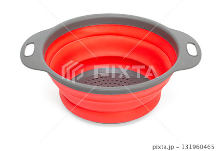 Collapsible silicone colander red kitchenware draining vegetables 131960465