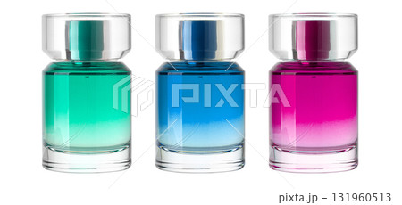 Colorful perfume bottles offering various cosmetic fragrances on transparent background Colorful perfume bottles offering various cosmetic fragrances on transparent background 131960513