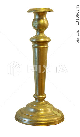 Vintage brass candlestick holding candle wax drips Vintage brass candlestick holding candle wax drips 131960548