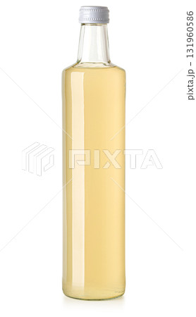 Glass bottle white wine vinegar on white background 131960586