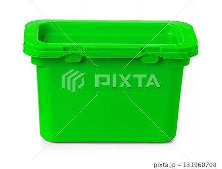 Closed light  green plastic storage container isolated on white background 131960708