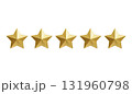 Row of five 3D gold stars icon for rating isolated on white background. 131960798