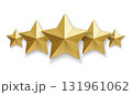 Five gold star 3D for rating, review, or quality award on white background. Golden 3D stars icon set for excellence, success, and achievement symbol. 131961062