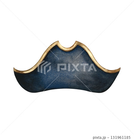Sailor s tricorn hat. Hand-drawn watercolor illustration. For children s games and celebrations. For stickers, invitation cards, posters and banners, packaging, and more. 131961185
